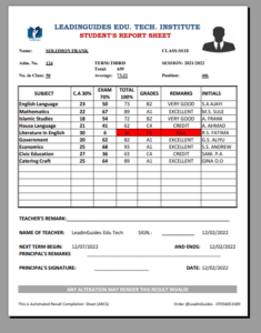 Sample of Automatically Generated Report Card